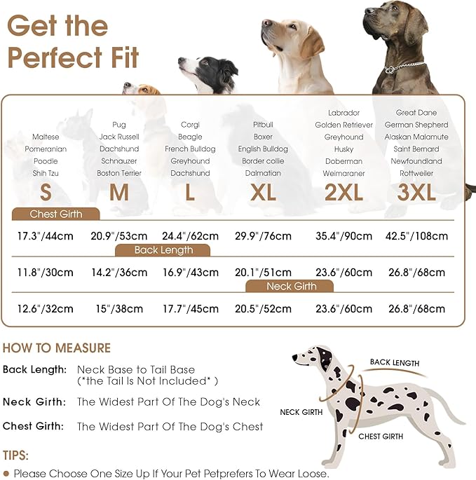 Queenmore Dog Jacket, Dog Coats for Large Dogs, Large Pet Coat with Harness Built in, Thick Fleece Snow Jacket for Extra Large Breeds, Waterproof Windproof Pet Apparel Cold Weather, Brown 3XL