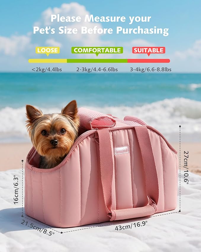 Pecute Dog Purse Carrier, Lightweight Dog Carriers for Small Dogs with Large Pockets, Dog Soft-Sided Carriers up to 6.6lbs, Pet Carrier for Puppy Cat, Suitable for Travel, Subway, Pink