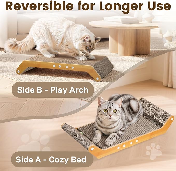 Large Cat Scratching Cardboard Pad, 24" Indoor Horizontal Corrugated Scratcher Bed with Interactive Ball Track, 2-in-1 Reversible Activity Board Lounger for Kitten Claws, Strong High Density