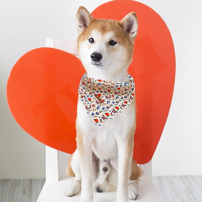 Elegant little tail Dog Bandana, Valentine's Day 1PC Washable Dog Scarf Female or Male Square Bib Kerchief Scarf Adjustable Pet Bandana for Medium Large Dogs