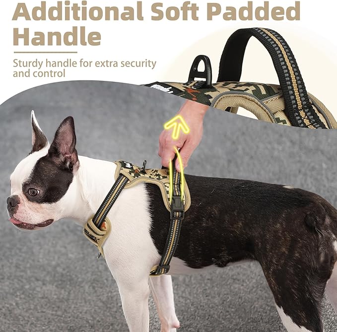 PUPTECK No Pull Tactical Dog Harness Medium Sized, Adjustable Reflective Dog Harness with Handle Easy Control, Comfortable Soft Padded Pet Vest Harness for Medium Dogs, Camouflage M