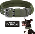 Tactical Dog Collar Military Dog Collar Adjustable Training Nylon Collar Heavy Duty Metal Buckle with Black Patch,Tactical Collars for Medium Large Dogs (Green, Medium)