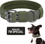 Tactical Dog Collar Military Dog Collar Adjustable Training Nylon Collar Heavy Duty Metal Buckle with Black Patch,Tactical Collars for Medium Large Dogs (Green, Medium)