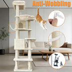 KAWHBET 68in Cat Tree,Cute Cat Tower Big Multi-Level Cat Tower for Large Cats with Removeable Cushion,Hammocks Sisal Scratching Posts,Condos,for to Play and Sleep Cat Tree for Indoor Cats (White)