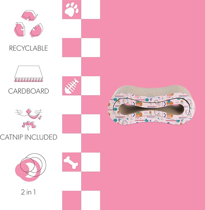 CSR1014D Suvi 26" Modern Cardboard Infinity 2-in-1 Lounge Bed Cat Scratcher with Catnip, Pattern Party