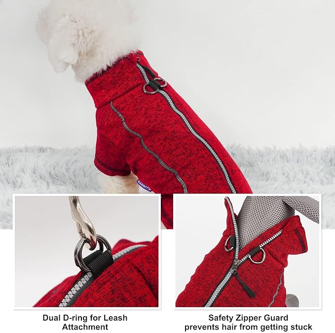 cyeollo Fleece Dog Jacket Zipper up Sweaters Reflective Small Dog Coats with D Ring Warm Sweaters Dogs Clothes for Pet Apparel