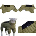 Dog Warm Jacket, 4 Legs Covered Waterproof Windproof Reflective Warm Dog Vest for Small Medium Large Dogs Olive Green L