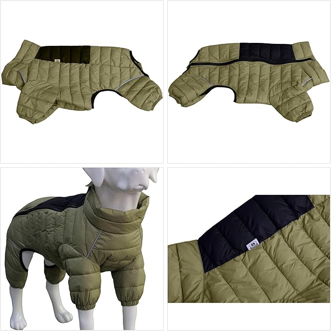 LoveLongLong Dog Coat - Warm & Waterproof Reflective Dog Jacket, Zippered & Adjustable, Olive Green, S, M, L