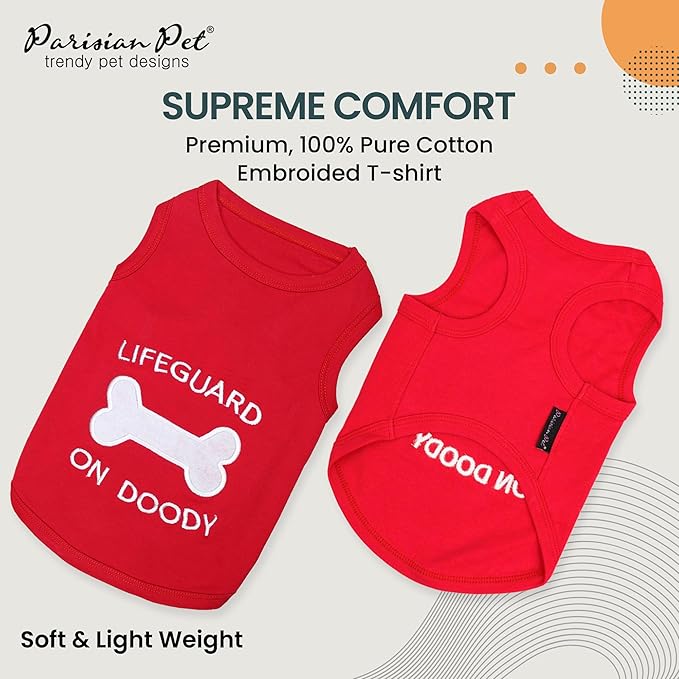 Parisian Pet Dog Shirt – 100% Cotton Shirts for Medium Dogs – Sleeveless Red Lifeguard Puppy Vest – Lightweight and Breathable Pet Apparel – Pullover Summer Dog Clothes - Stretchy T Shirts for Dogs