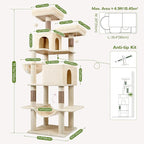 Globlazer Cat Tree Tower, 76-Inch Extra Tall Multi-Level Cat Furniture with Cozy Condos, Hammock and Perches for Adult Cats, Perfect for Climbing, Scratching, and Play, F76, Beige