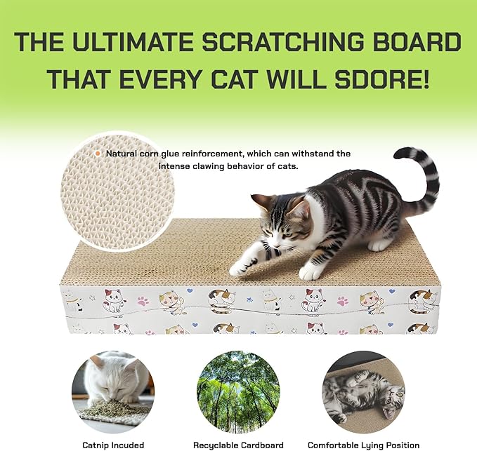 VELVETPAW Cat Scratching Board cat Scratcher Cat Scratch Pad Cardboard cat scratchers for Indoor Cats Reversible Large Wide Corrugated with Catnip(2pcs)