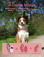 2-in-1 Bark and Shock Collar for Dogs, Smart Anti Barking Dog Training Collar with 5 Adjustable Sensitivity, Automatic Bark Collar with Remote, Vibration, Beep, Shock and Automatic (Pink)