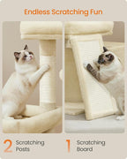 Feandrea Cat Tree, Cat Tower Condo with Scratching Posts and Ramp, 2 Large Perches, Cave, Basket, 33.8 Inches Tall, Summer Sand UPCT013LF02S