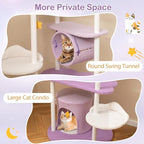 PETSITE 62 inch Moon and Star-Themed Cat Tree, Modern Multi-Level Cat Tower with Moon-Shaped Top Perch, Star-Shaped Hanging Toys, Barrel-Shaped Hammock, and Cat Condo, Cute Cat Tree for Indoor Cats