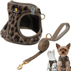 BELLA & PAL Step in Vest Harness for Small and Medium Dogs, No Pull Small Dog Harness with Leash Set, Comfortable Air Mesh Dog Vest Harness with Reflective Strip (Brown Leopard, XXS)