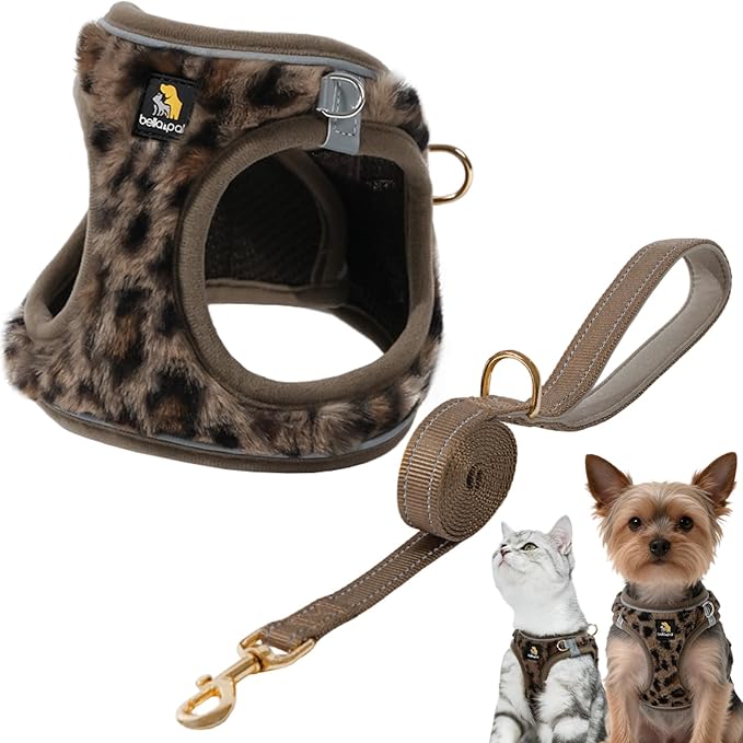 BELLA & PAL Step in Vest Harness for Small and Medium Dogs, No Pull Small Dog Harness with Leash Set, Comfortable Air Mesh Dog Vest Harness with Reflective Strip (Brown Leopard, XXS)