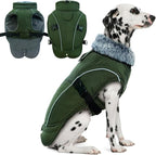 DENTRUN Winter Warm Dog Coat Reflective Jacket with Turtleneck for Cold Weather, Adjustable Buckle Windproof Water Repellent, Thick Snowsuit Fleece Vest for Small, Medium, Large Dogs, Green, XXXL
