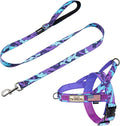 Annchwool No Pull Dog Harness with Padded Handle+5 Ft Leash,Escape Proof and Quick Fit to Adjust Dog Harness,Easy for Training Walking for Small & Medium and Large Dogs(Camo Purple Set,M)