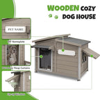 Large Outdoor Wooden Dog House, Weatherproof Dog Houses with Adjustable Vent Windows, Alloy Chew-Resistant Frame, Removable Floor for Medium & Large Dogs, (34" L x 22" W x 25.9" H)