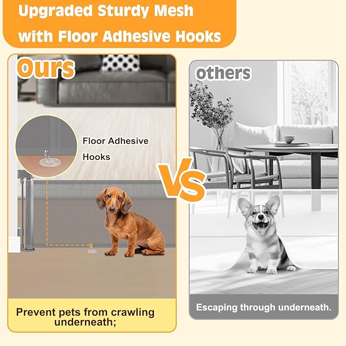 Short Dog Gate,14" Tall Gate to Step Over, Puppy Mesh Retractable Pet Gates Doggy Door for Doorways Stairs, Extends up to 55" Wide for Kitchen Hallways Indoor, Gray