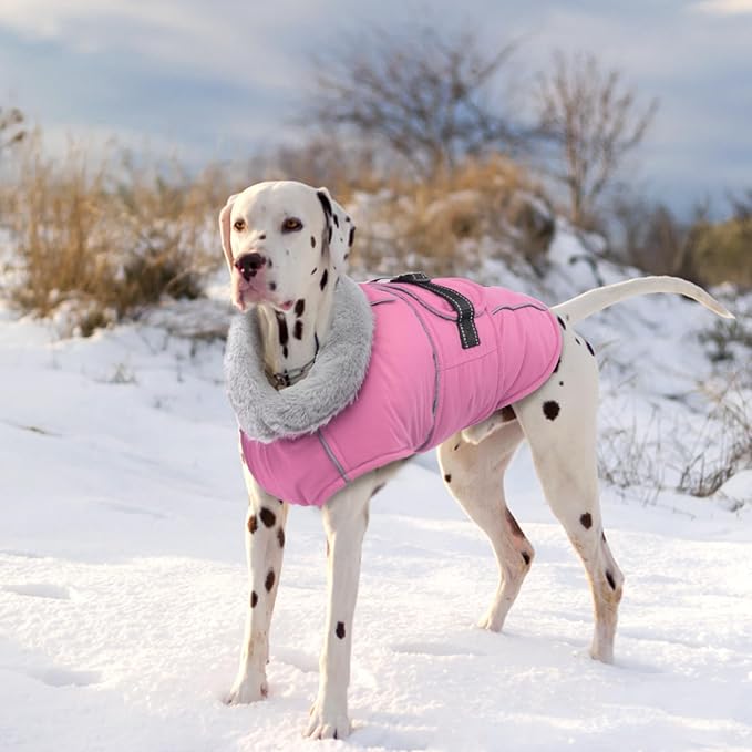 Lelepet Warm Dog Coats for Large Dogs Waterproof Dog Winter Jacket Reflective Pet Fleece Vest Windproof Cold Weather Coats with Adjustable Buckle & Leash Hole, Pink, L