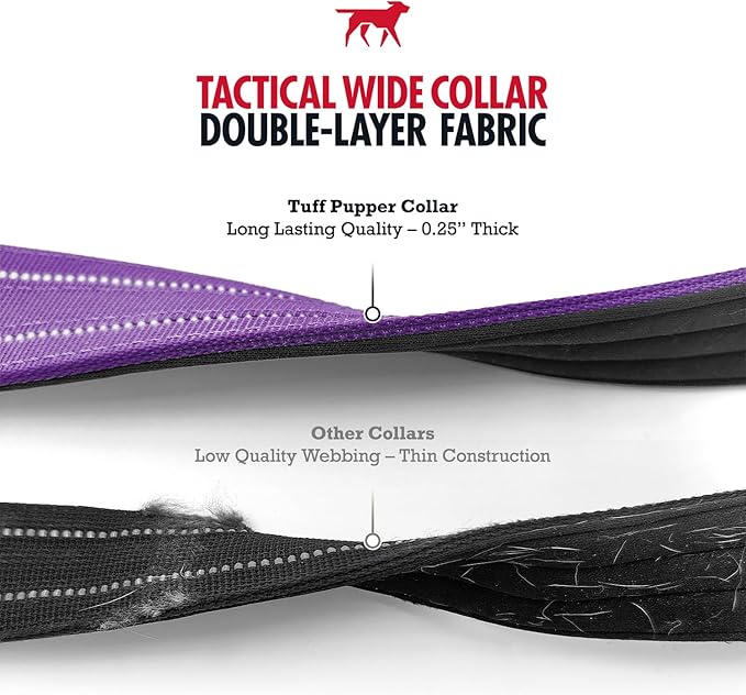 Tuff Pupper Tactical Dog Collar with Handle | Heavy Duty Adjustable Dog Collar | Military Nylon Collar for Large Dogs | Quick-Release Buckle | Soft Padded Comfort | Training Control (Purple, Large)