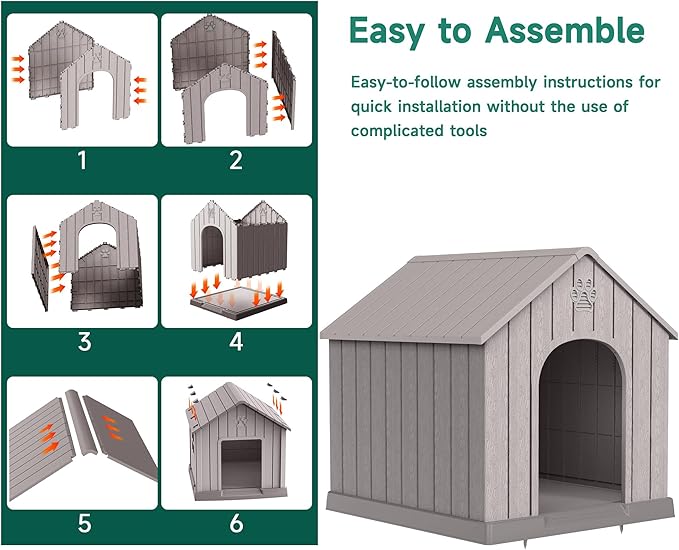 EasyUp Dog House Outdoor Indoor,Dog Kennel Weatherproof Resin Shelter with Air Vents and Elevated Floor for Small Medium Large Dogs,Easy Clean and Assemble(38.62 * 36.26 * 38.07in,Coffee)
