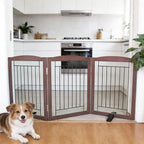 Dog Fence Indoor,Dog Gate Indoor for Doorway pet gate -3-Panel Freestanding, Hallways, House or Stairs -60x32-Inch Retractable Foldable Expandable Wood Pet by SFJC (Brown) ﻿