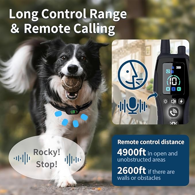 Dog Shock Collar, 4900FT Dog Training Collar with Call Function & LED Light, IP67 Waterproof Rechargeable E-Collar for Dogs 10-120Ibs,4 Training Modes for All Breeds (Black)
