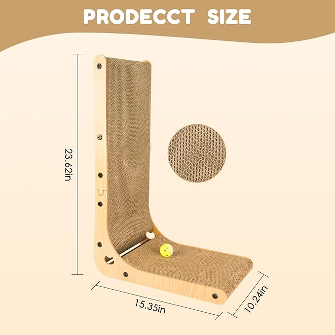 L Shape Cat Scratcher with Ball Toy,23.6 Inch Cat Scratchers for Indoor Cats,Cat Scratching Board Furniture Protector,Cat Scratching Post