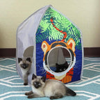 Kitty City Safari Jungle Tiger Pop-Up Cat House, Collapsible Indoor Cat Hideout with Peekaboo Openings, Lightweight Foldable Cat Playhouse