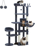 Large Cat Tree for Indoor Cats, 59" Tall Cat Tower with 3 Removable Pompom Sticks, Spacious Condo, Large Hammock and Scratching Posts, Sturdy Play House for Large Cats,Dark Grey