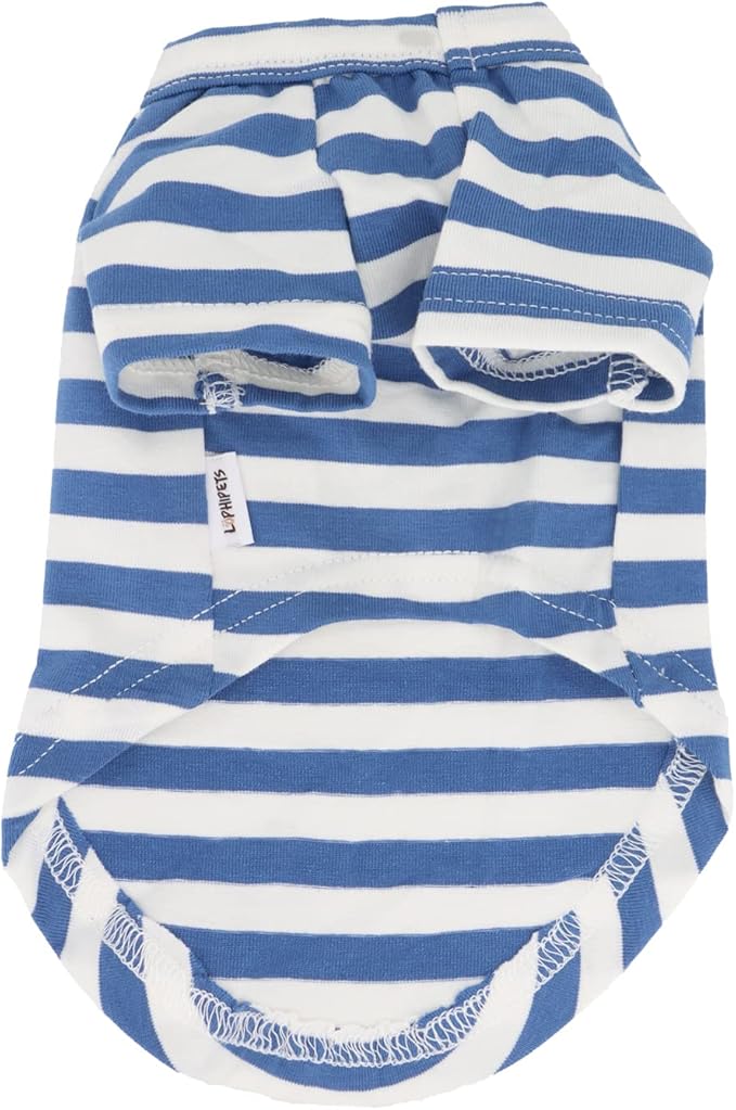 LOPHIPETS 100% Breathable Cotton Striped Dog Tee Shirt T-Shirt for Small Dogs Chihuahua Puppy Clothes -Blue and White Strips/XL