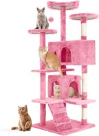 Cat Tree 69.3 inches Cat Tower for Indoor Cats Cat House with Replaceable and Removable Dangling Ball Cat Trees and Towers with Funny Toys, Pink