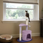 Cat Tree, 33" Multi-Level Cloud Cat Tree Tower with Cozy Padded Bed & Large Condo for All Sized Cats, Featuring Scratching Posts, Viewing Perch & Toys, Stable Small Cat Tower (Green)