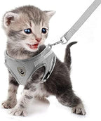 FEimaX Dog Harness and Leash Set for Walking, Soft Mesh Adjustable Easy Control Lightweight Cat Vest Harnesses with Reflective Strips, Escape Proof Small Dogs Cats Vests (Grey, Small)