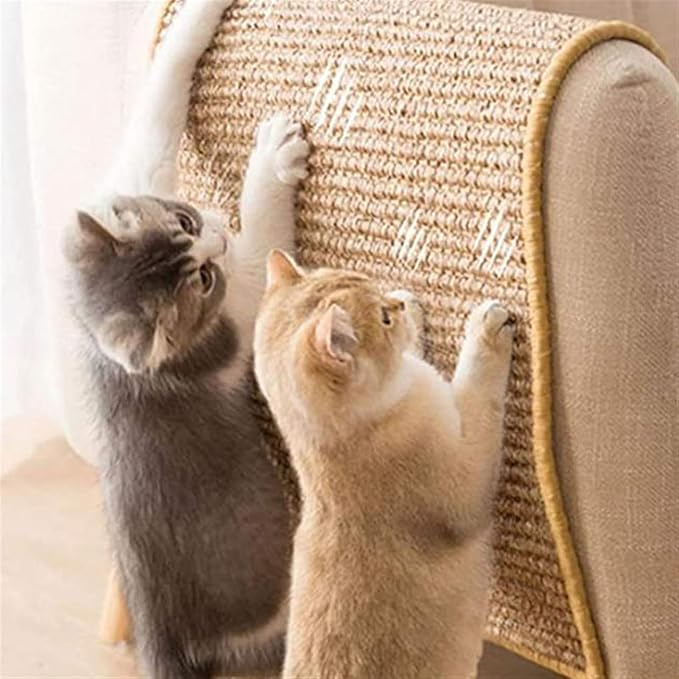 Cat Scratcher Mat Natural Sisal Cat Scratching Pads with Self-Adhesive Horizontal Floor Rug for Indoor Cats Grinding Claws Nails, Beige, 12" x 16"
