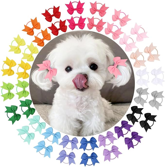 40PCS (20 Pairs) Dog Hair Bows with Rubber Bands, Puppy Bows for Small Size Pet Girls, Mix Colors Hair Ties, Dog Hair Accessories Girl for Daily Use Birthday(Type B)