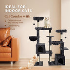 Indoor Cat Tree for Large Cats, 64.5 Inch Multi-Cat Cat Tree, Includes 3 Perches, 2 Cat Beds, 2 Hanging Baskets, Ideal for Multiple Cats to Play (Grey)