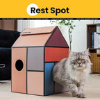 Cardboard Cat House with Scratch Pad & Catnip, Cat Play Scratching House for Indoor Hideaway Furniture, Heavy Duty Sturdy Cardboard Scratcher, Easy to Assemble Birthday Gift, Medium