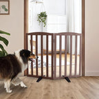 Freestanding Dog Gate Indoor,Doggie Gate Foldable Pet Gates for Doorways,Stairs or Hallways, Wooden Brown Pet Gate for the House, Pet Fence with Support Feet Included,32 "Height-2 Panels