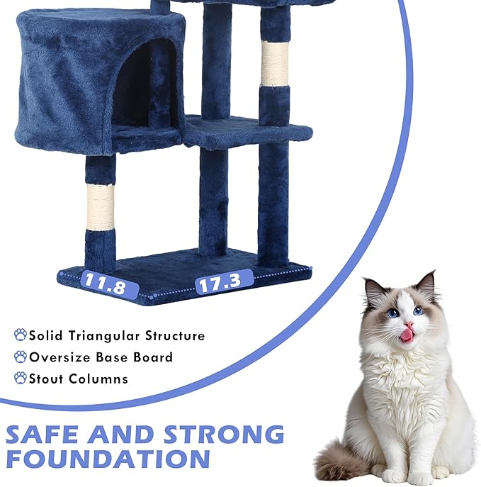Heavy Duty Cat Tree,36 Inch Tall Cat Tower,Cozy Condos,Scratching Posts,Sisal Rope,Multi-Level Perches Platforms for Indoor Cats/Kittens,Sturdy Pet Climbing Furniture,Navy Blue