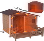 GUTINNEEN Heated Dog House Outdoor Dog Kennel with Safe Heated Pad, Chew-Proof Metal Frame and Insulated Liner for Small to Medium Dogs, 44.6" L x 41.1" W x 32.9“H (Dark Brown)