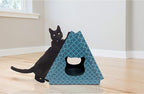 Furhaven Cardboard Hideout w/ Catnip for Indoor Cats, Ft. Scratching Pads - Tiger Tent Corrugated Cat Scratcher Hideout - Teal, One Size