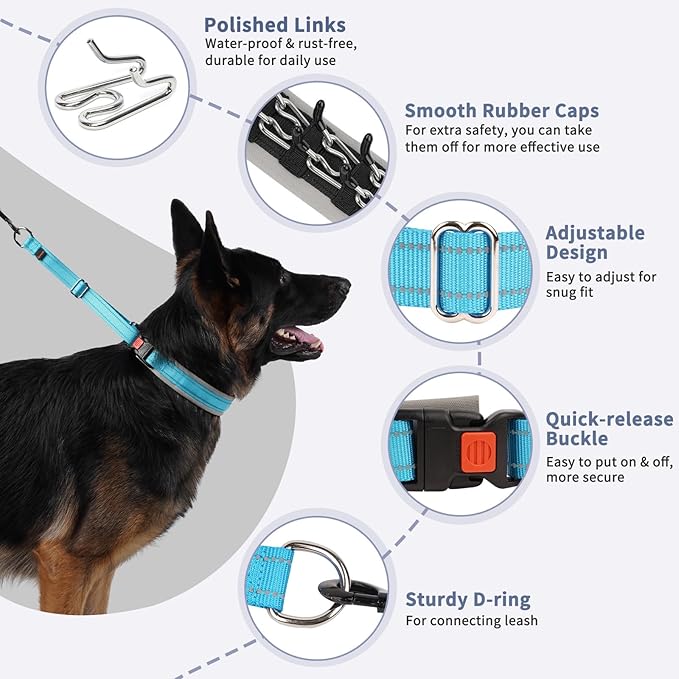 Mayerzon Martingale Dog Collar for Pulling, Patented No Pull Training Walking Collar with Buckle for Medium Large Dogs Bulldog Pitbull German Shepherd, Reflective, Adjustable(M, Light Blue)