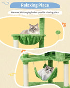 KIYUMI Cat Tree Cat Tower Condo with Sisal Scratching Post for Indoor Cats Tree Furniture with Hammock Perch and Kitten Ball Toys, Multi-Level Pet Activity Center (Green)