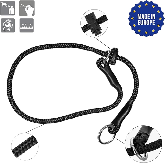 Dingo Gear Choke Collar for Dog Training Handmade of Cord with A Limiter, Waterproof Black S04059, (S)