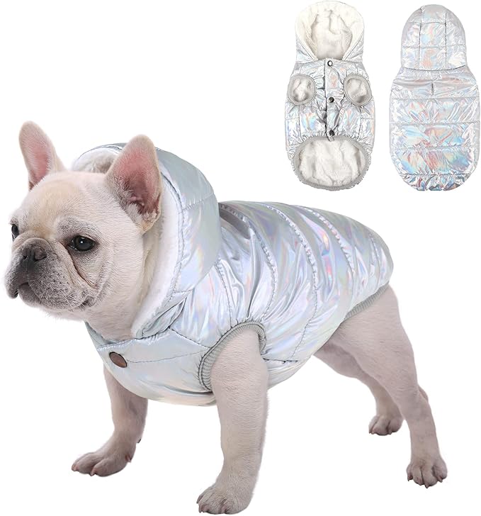 Fleece Hoodie, Windproof Waterproof Coat, Winter Warm Jacket, Cold Weather Pet Apparel Clothes Vest for Small Medium Large Dogs (M, Silver)