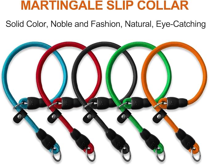 Slip Collar, Dog Choker Collar, Nylon Dog Training Collar with Slidable Stopper No Pull Dog Collars Martingale Collars for Small Medium Large Dogs, Orange, M