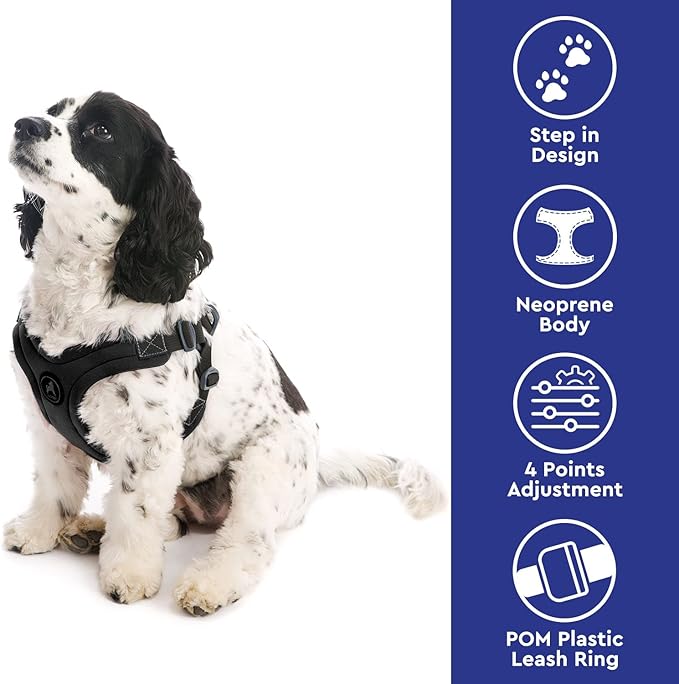 Gooby Sporty Escape Free Harness, Medium - Black, Neoprene, No-Pull, 4-Point Adjustment for Small Dogs up to 35 lbs